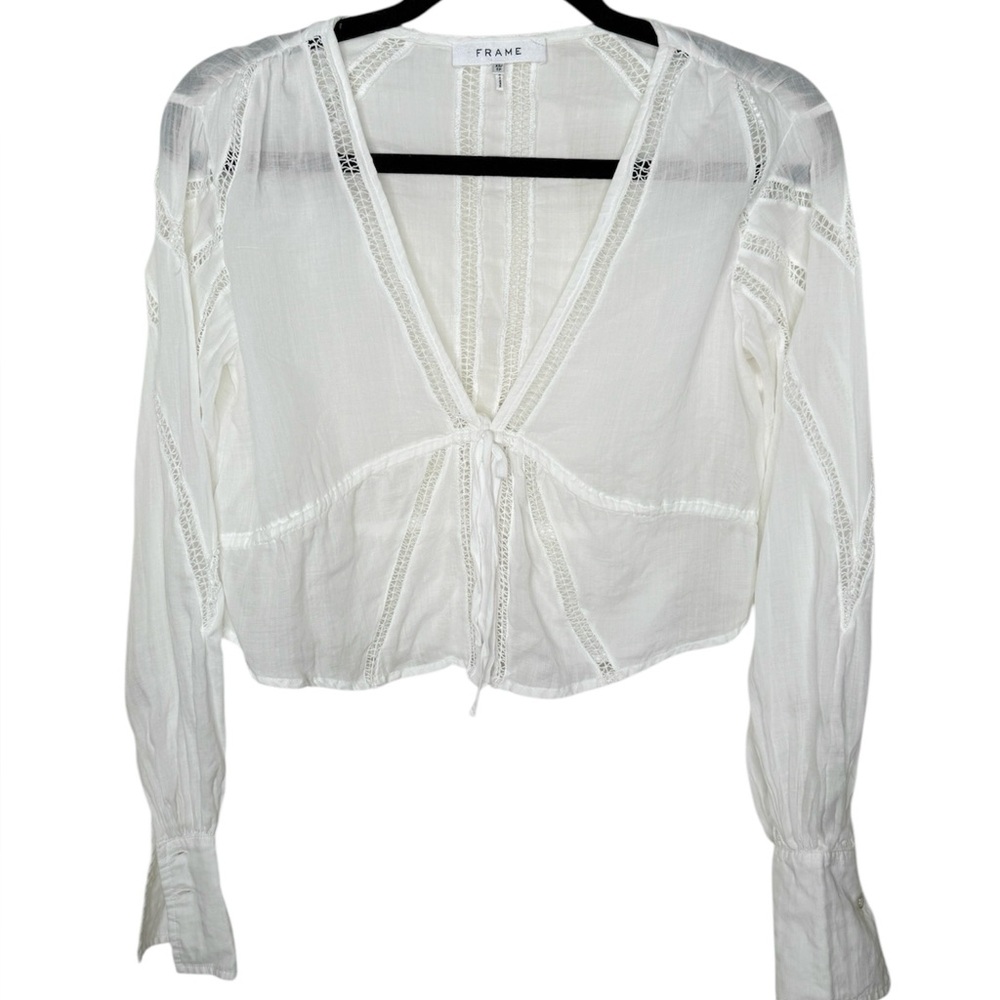 FRAME Lace Inset Empire Waist Blouse Top - Picture 4 of 9